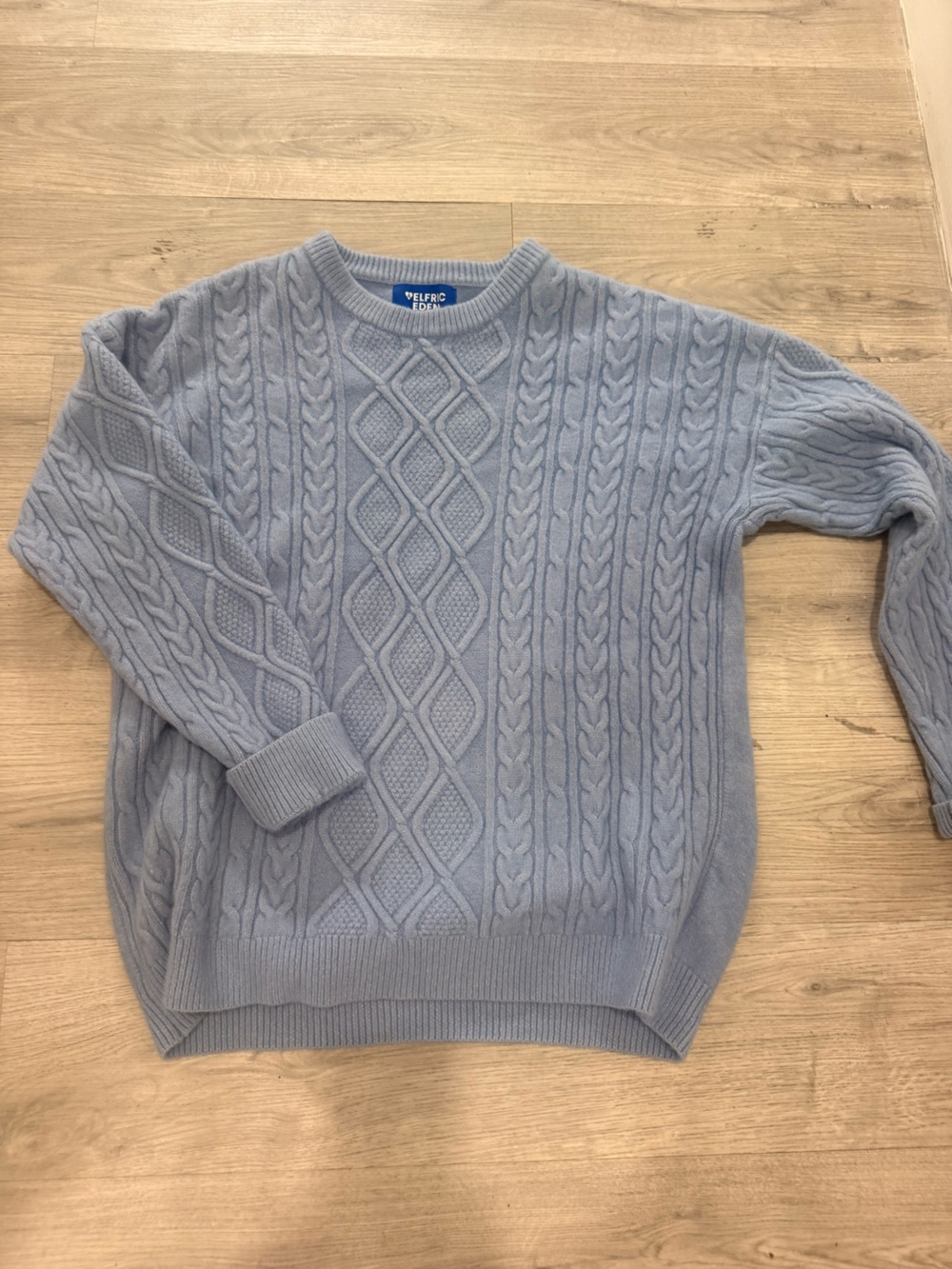 Aelfric Eden Light Blue Cable Knit Crewneck Sweater